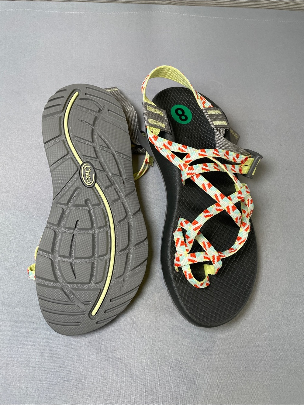 Chaco NEW Women's Black Sandals with Yellow Mint Red Patterned Straps Size 8